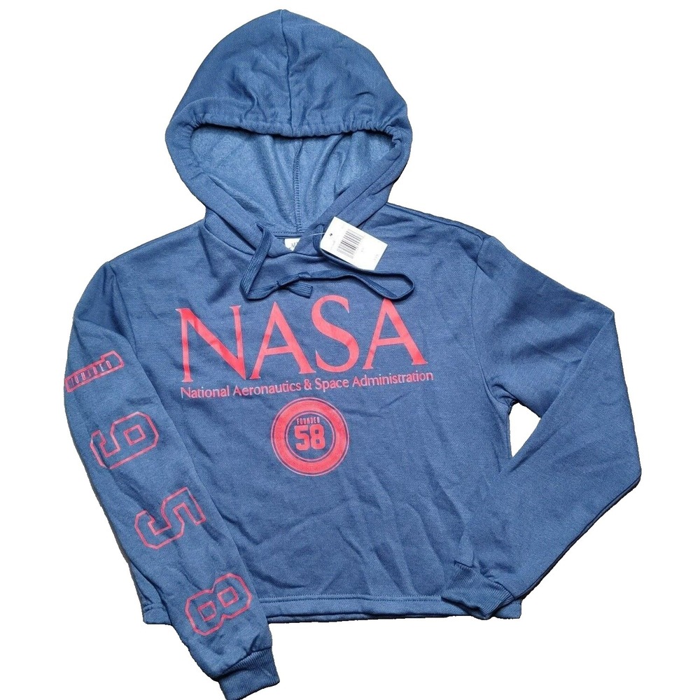NASA Women XS Founded 1958 Blue Cropped Lightweight Pullover Hoodie NEW